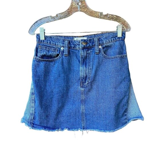 Madewell‎ Women's Denim Mini Skirt Frayed Hem Size 27 Classic Blue Jeans - Picture 1 of 7